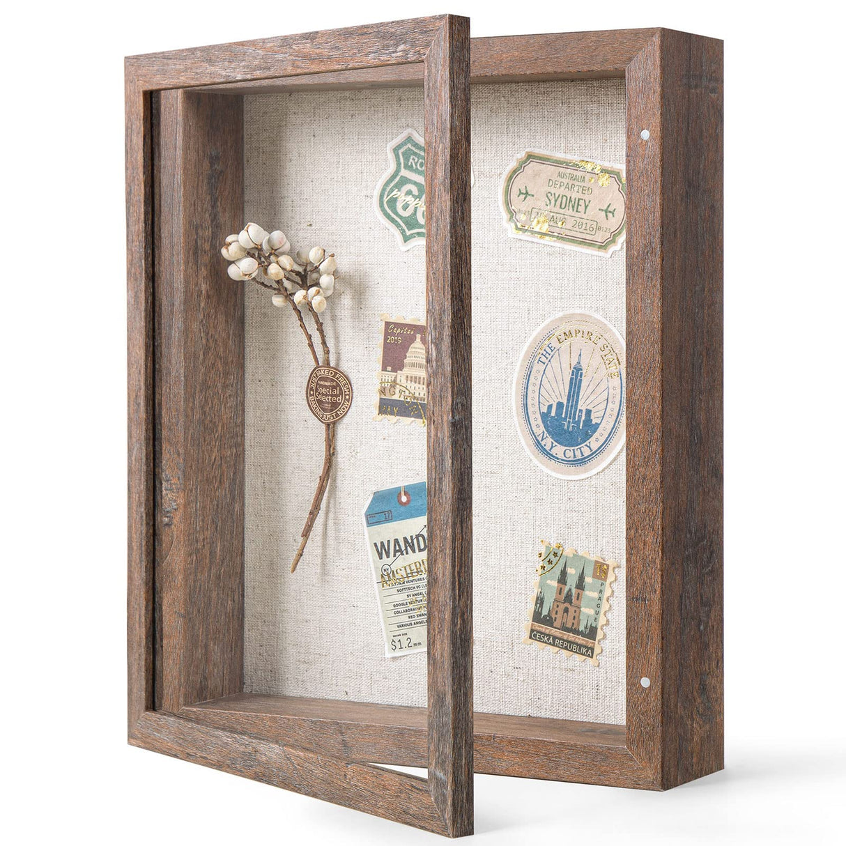 Califortree 8x10 Shadow Box Frame with Linen Back - Sturdy Memory Display Case of Flower, Pictures, Medals and More, Rustic Brown Califortree