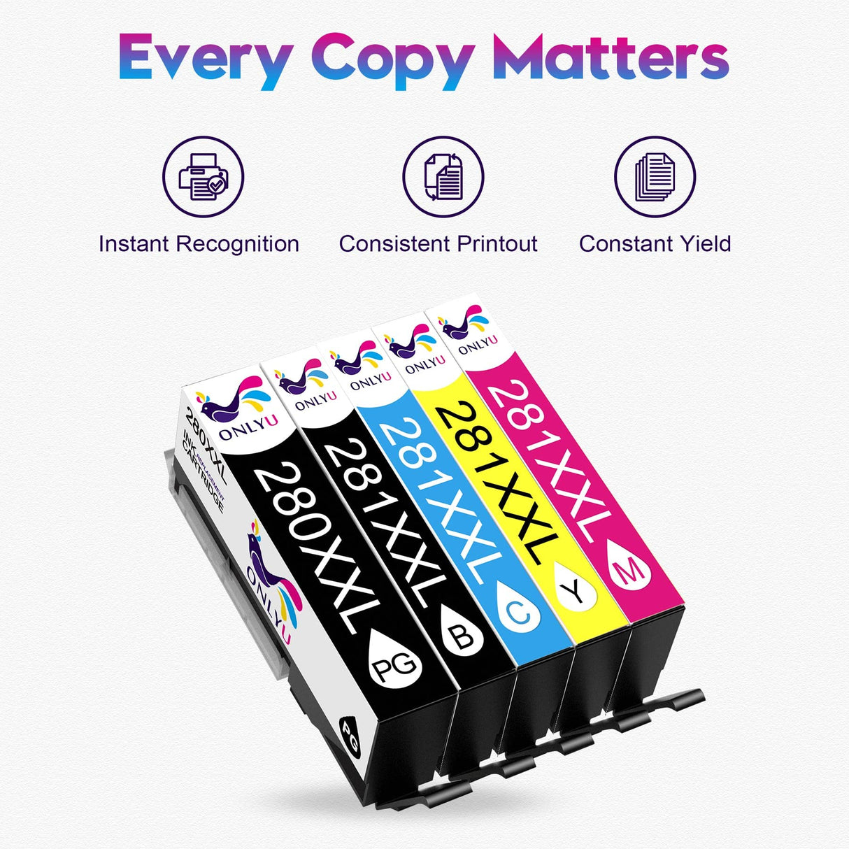 ONLYU Compatible Ink Cartridge Replacement for Canon 280 281 PGI-280XXL CLI-281XXL PGI 280 XXL CLI 281 XXL PIXMA TR7520 TR8520 TS6120 TS6220 TS6320 TS8220 TS8320 Printer (5 Packs) ONLYU