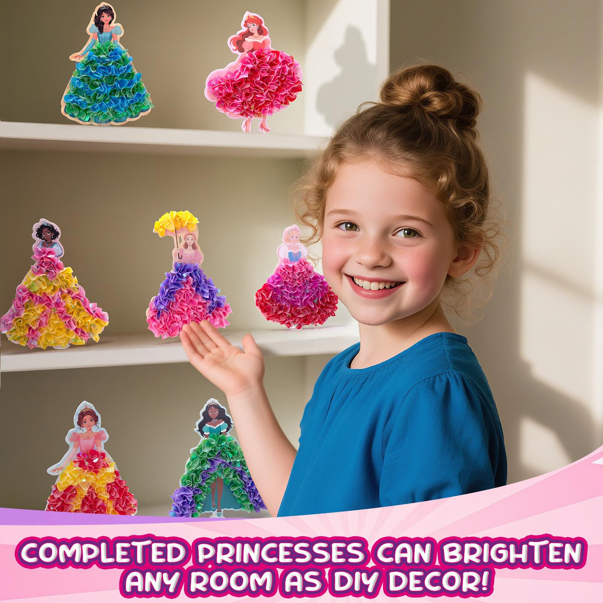 JolliBrix Poke in Kits for Girls - Princess, Arts and Crafts for Kids, Tufting Kit for Kids, Toys for Girls Ages 4 5 6 7 8+, Mess Free Art Activity, Great Gift for Birthday, Christmas JolliBrix