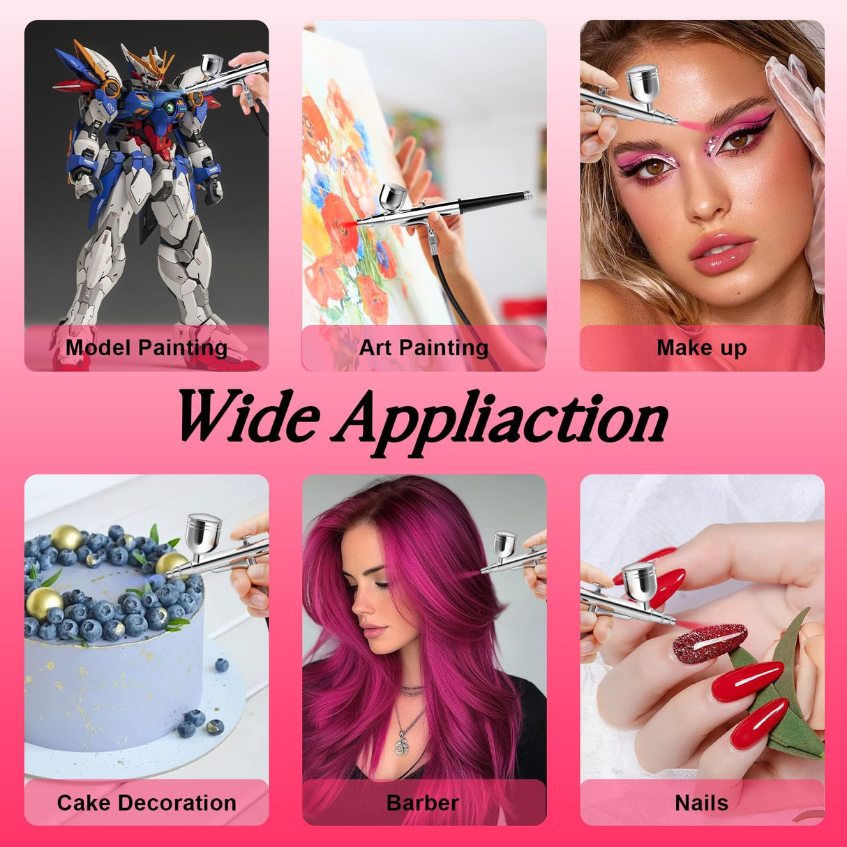 Airbrush Kit with Compressor - High-Pressure Portable Air Brush with 0.2/0.3/0.5mm Nozzle, Non-Clogging Spray Gun with Cleaning Brush for Painting Model Barber Cake MADETEC