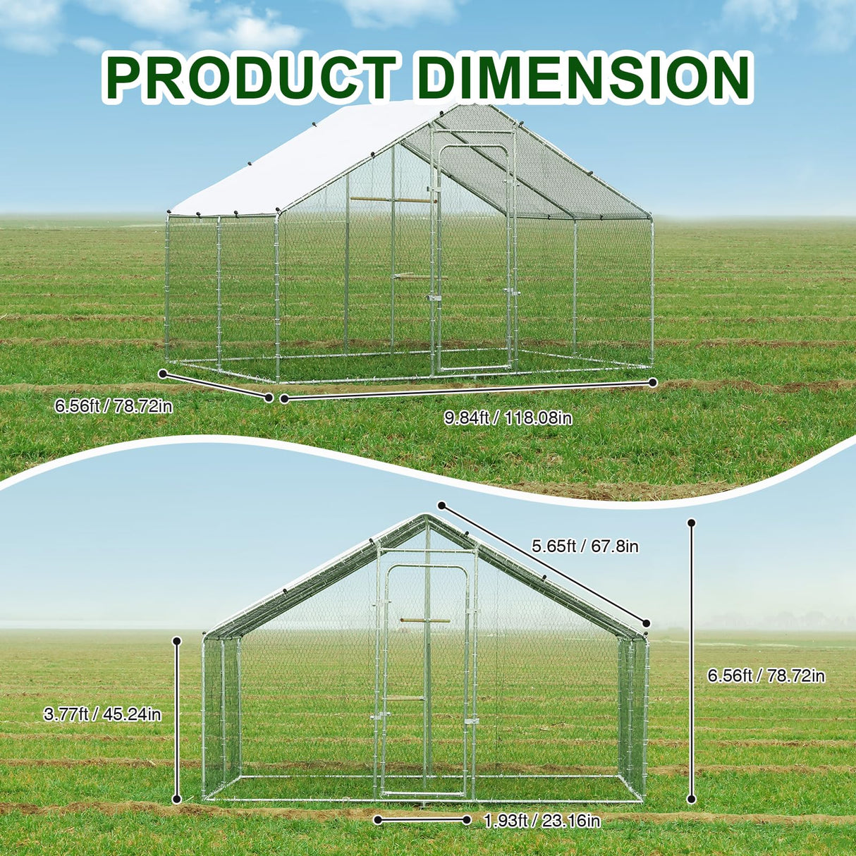 Large Metal Chicken Coop Heavy Duty Chicken Pens Outdoor with Top Walk in Poultry Cage Chicken Run Dog Kennel with Water Resident and Anti-UV Cover for Yard with Cover Duck Rabbit Cage wonline