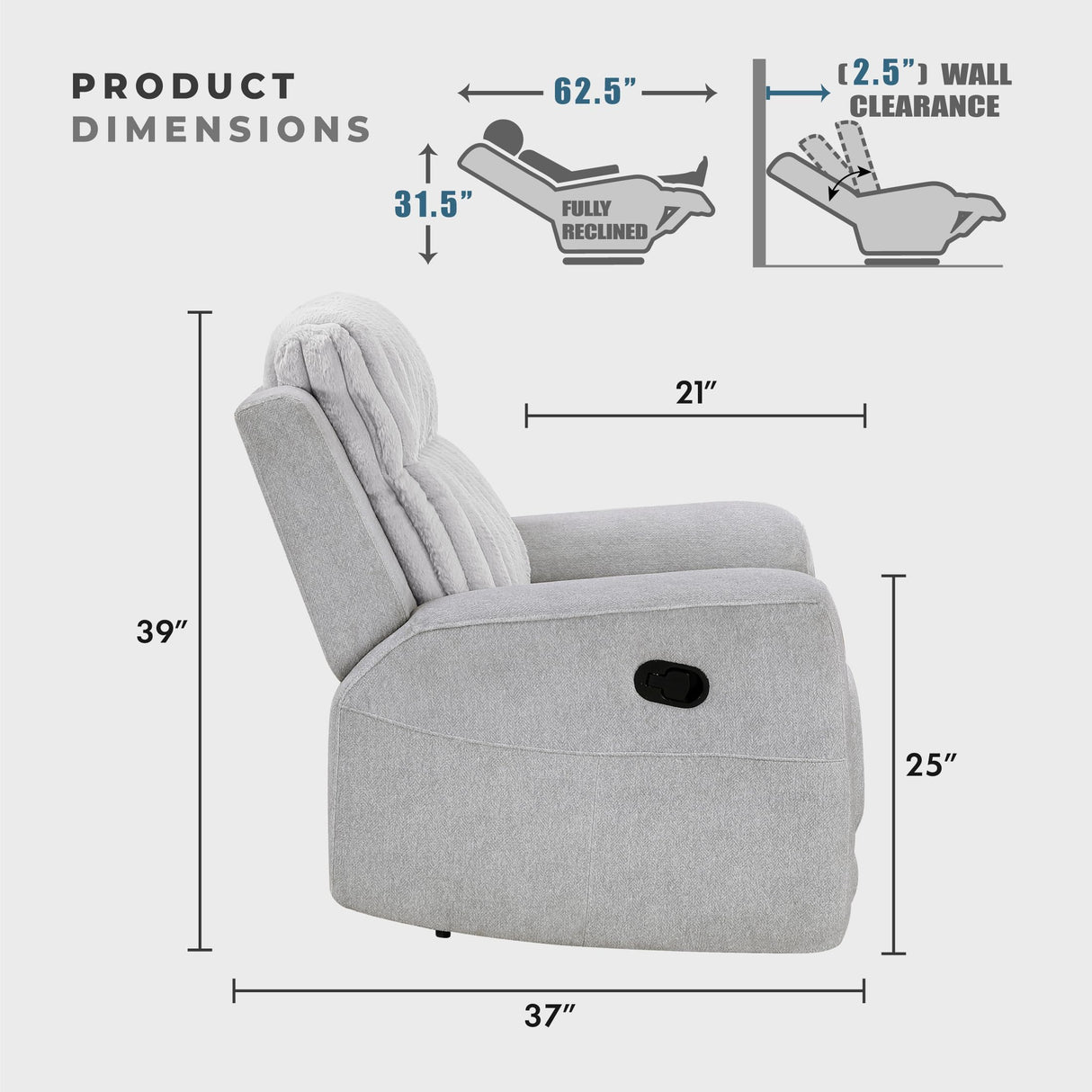 Lexicon Modern Double Recliner Loveseat with Center Console, Manual Wall Hugger Textured Microfiber Love Sac Couch, Plush Corduroy Channel Seat Back, Manual Recliner Loveseat, Light Gray Lexicon