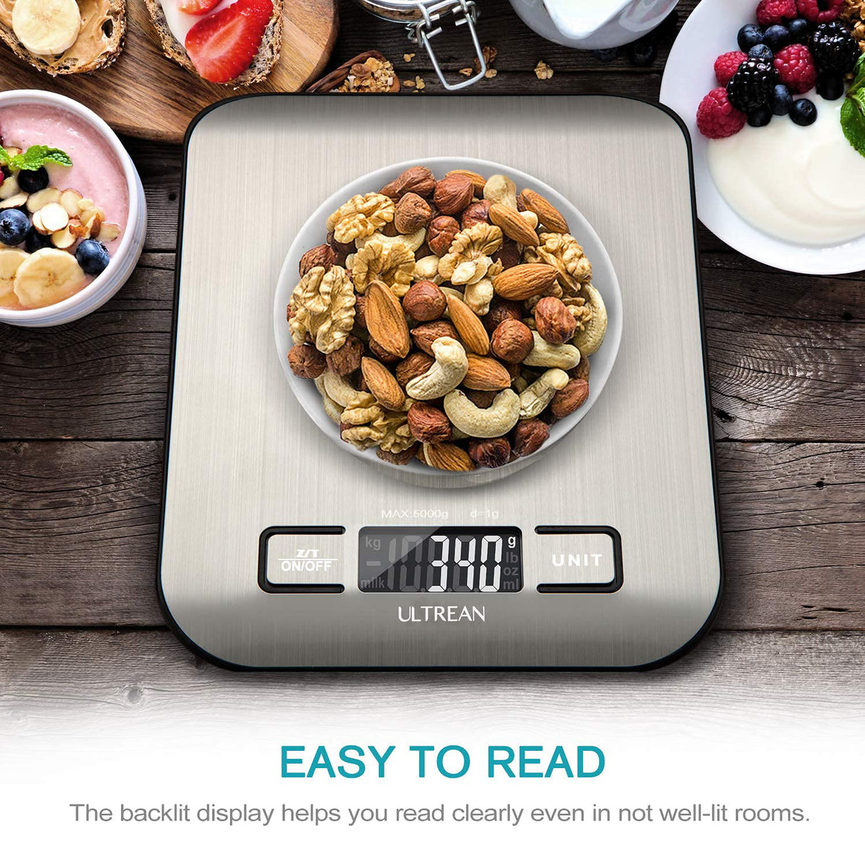 Ultrean Food Scale, Digital Kitchen Scale Weight Grams and Ounces for Baking Cooking and Meal Prep, 6 Units with Tare Function, 11lb (Batteries Included) Ultrean