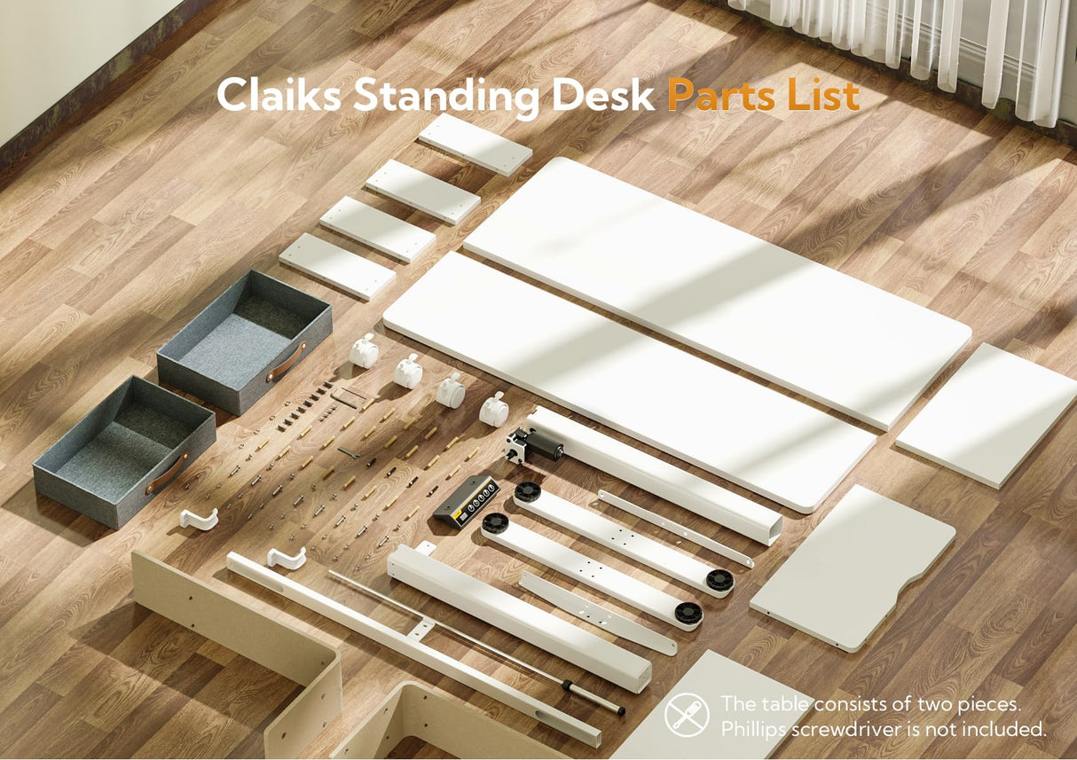 Claiks Standing Desk with Drawers, Stand Up Electric Standing Desk Adjustable Height, Sit Stand Desk with Storage Shelf and Splice Board, 48 Inch, White Claiks