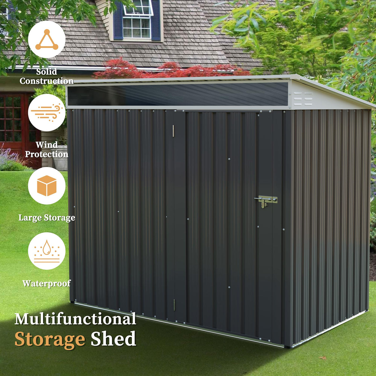 Vongrasig Outdoor Storage Shed, 6 x 4 FT Outside Metal Garden Shed with Window and Lockable Door, Waterproof Tool Shed for Backyard Patio, Lawn and Garden (Dark Gray) Vongrasig
