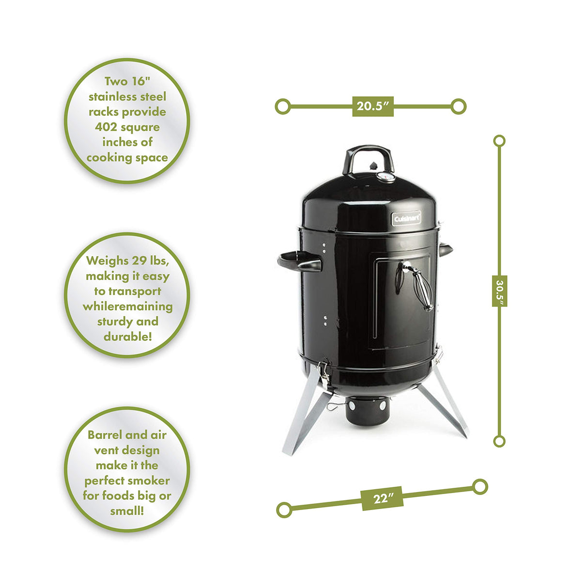 Cuisinart COS-116 Vertical Charcoal Smoker, Black Cuisinart