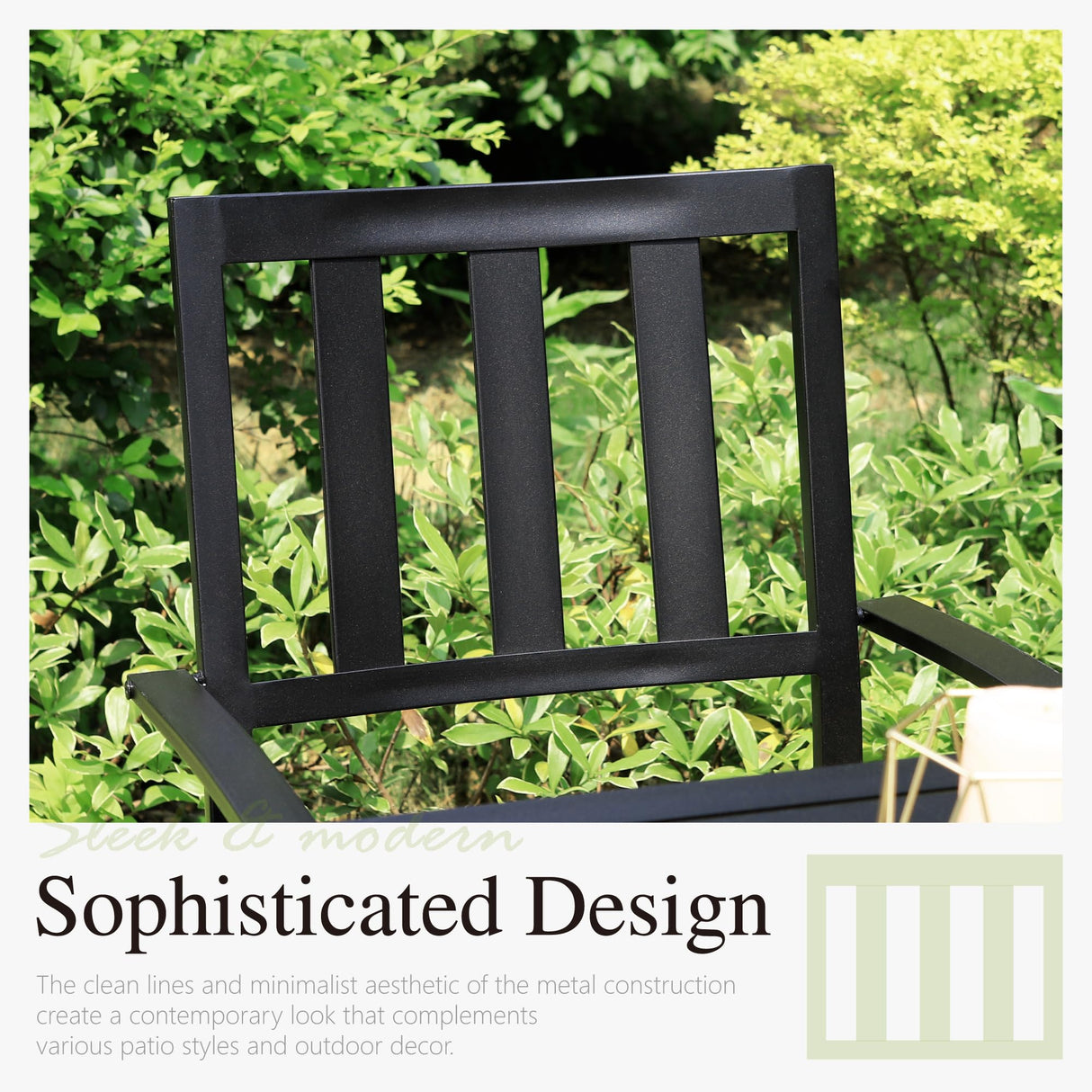 PHI VILLA 5-Piece Metal Patio Outdoor Table and Chairs Dining Set- 37" Square Bistro Table and 4 Backyard Garden Chairs, Table with 1.57" Umbrella Hole PHI VILLA