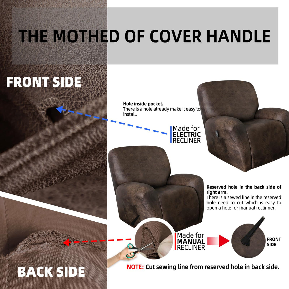 ANARACHON Leather Like Recliner Chair Covers Heavy Duty, 4 Pieces Lazy Boy Recliner Cover for Recliner Chair, Leather Cover for Recliner slipcovers Washable for Pets (Dark Brown) ANARACHON