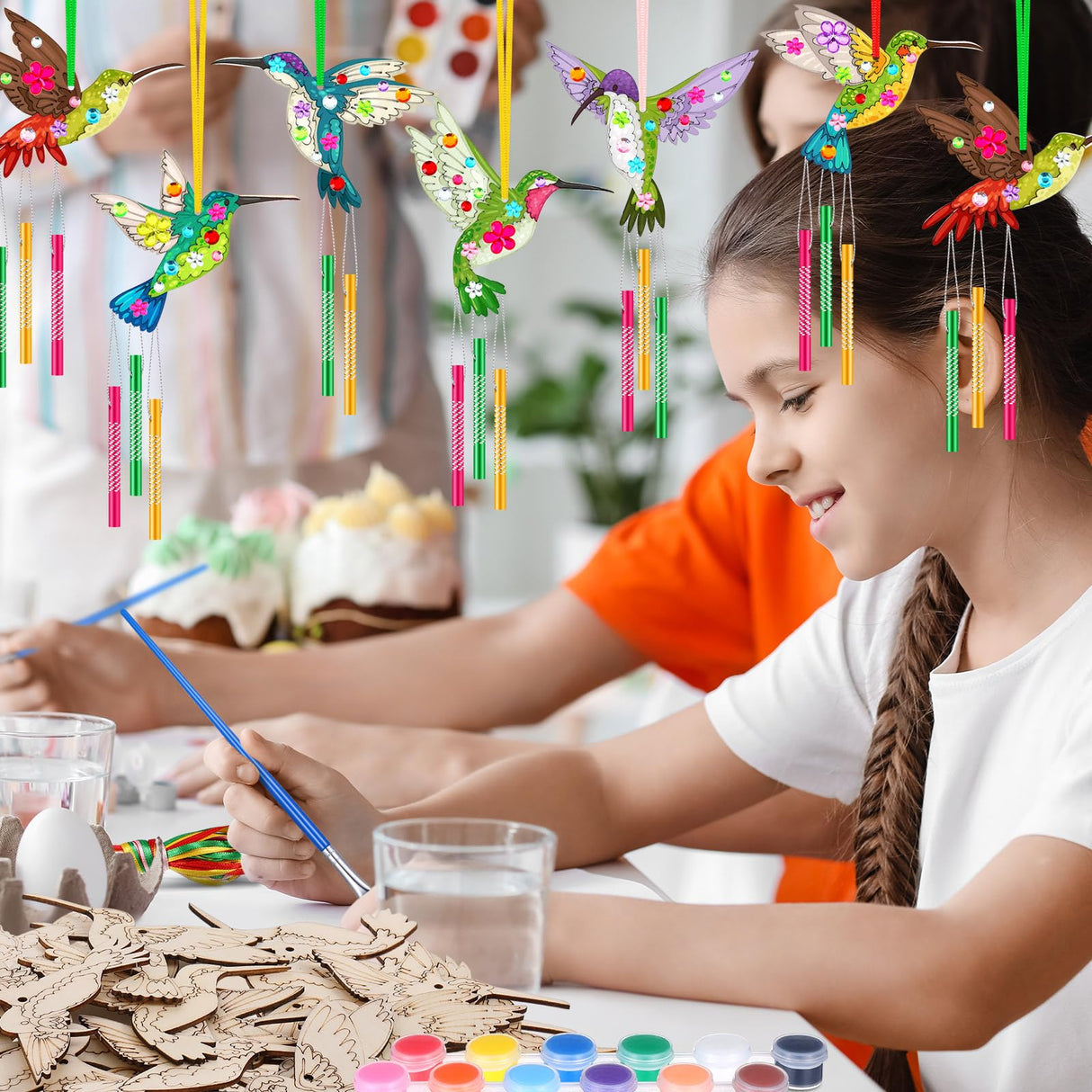 JellyArch Wind Chime Making Kit for Kids Make Your Own Wind Chime Wooden Ornaments for Girls and Boys DIY Crafts Activity Birthday Summer Decoration(Hummingbird) JellyArch