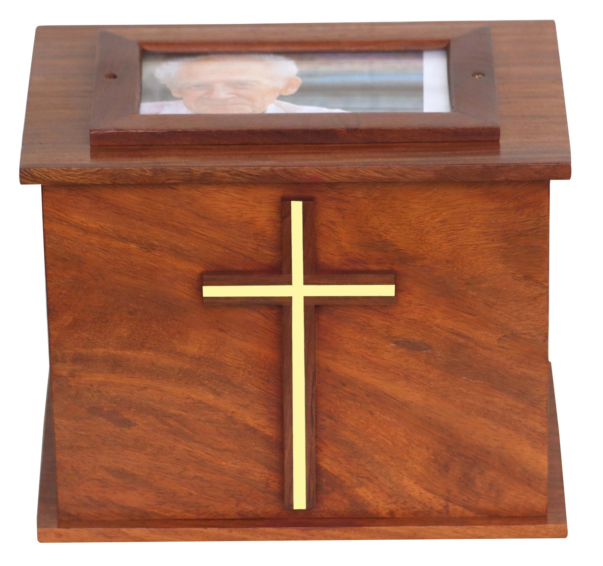 Wooden Photo Frame urn with Brass Cross | Wood Cremation urn for Male and Female | Rosewood Urn | Funeral Urns | Handmade Urn Box for Man and Woman | Funeral Urns | Burial Urns Solid Wood Handicrafts