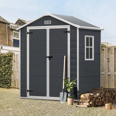 Seizeen 6x4.4ft Outdoor Resin Shed with Floor, All-Weather Plastic Storage Shed with Lockable Doors, Window & Vents, Tool Sheds & Outdoor Storage Clearance for Garden Patio (Dark Gray)