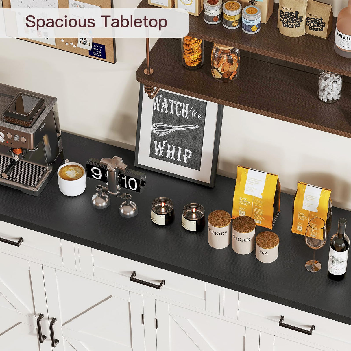 usikey 55”W Buffet Cabinet with 3 Large Drawers & 2 Adjustable Shelves, Farmhouse Sideboard Cabinet, Farmhouse Credenza, Coffee Bar for Dinging Room, Living Room, White usikey