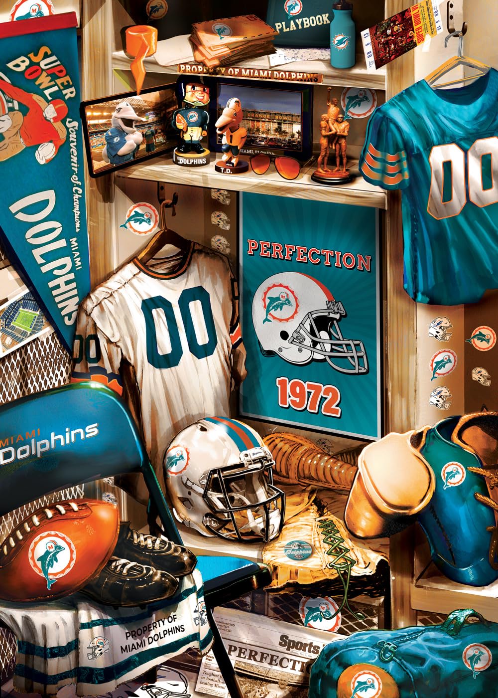 MasterPieces Game Day 500 Piece Jigsaw Puzzle for Adults - NFL Miami Dolphins Locker Room - 15"x21" Masterpieces