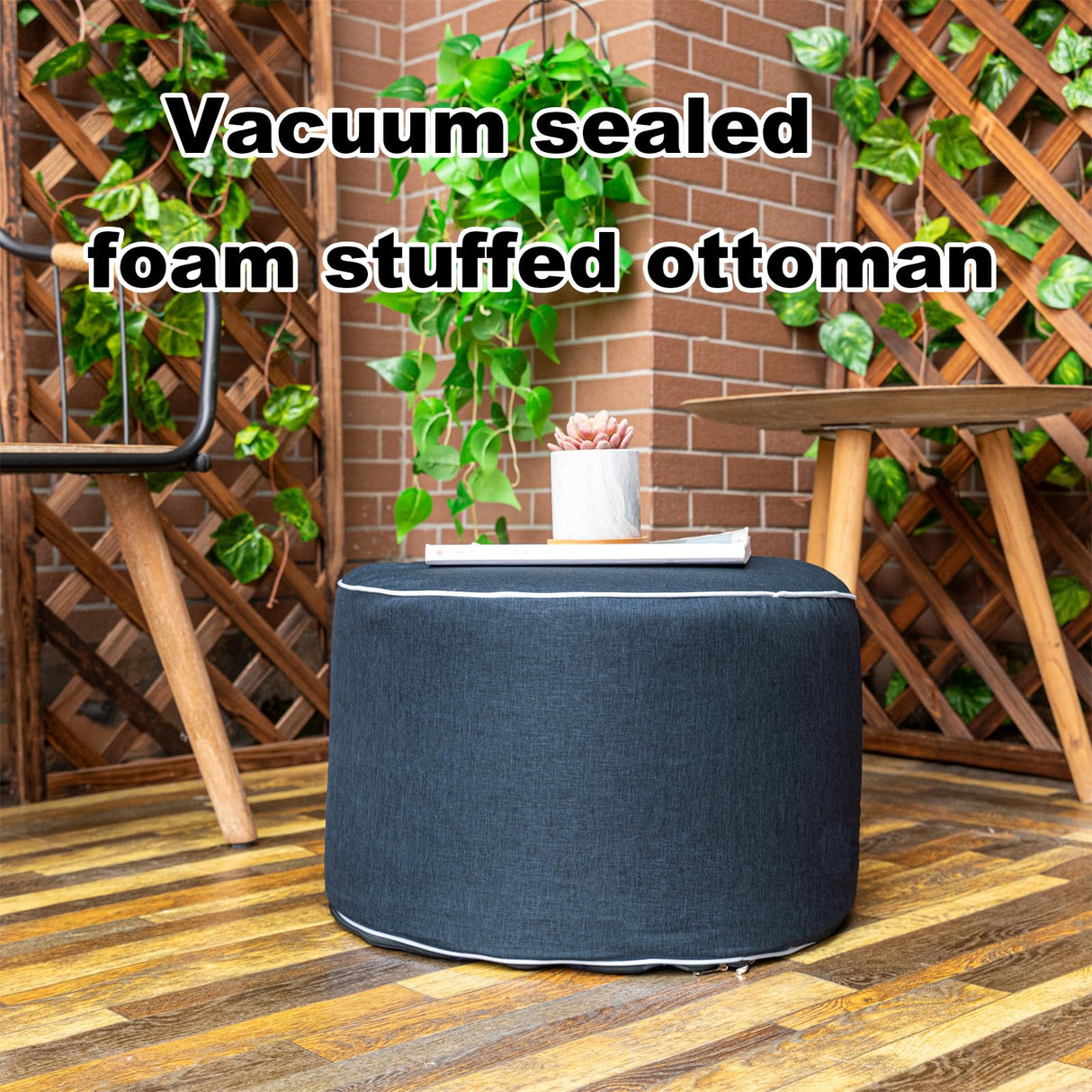 AbunHeri Outdoor Ottoman Outdoor Ottomans for Patio 19x12 Inches Modern Lightweight Foam Stuffed Pouf Outdoor Footstool Footrest Foot Stool Waterproof (Navy Blue) AbunHeri