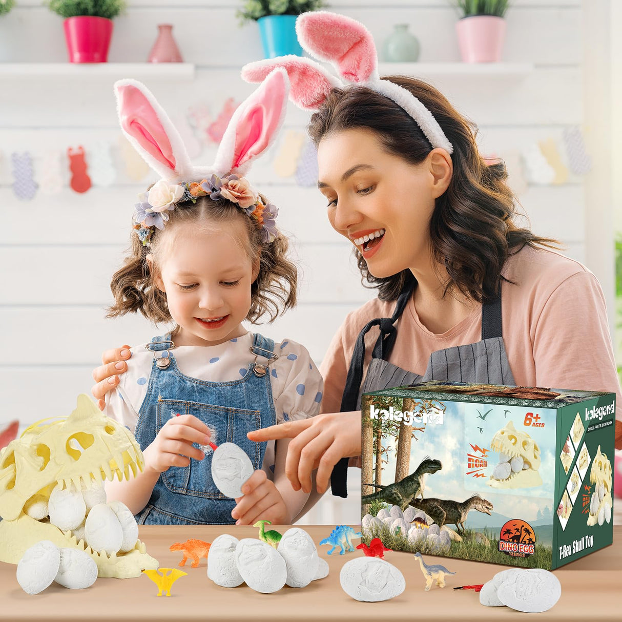 kolegend 12 Pack Dino Eggs Dig Kit and T. Rex Skull Dinosaur Eggs Excavation Set Easter Gift Dinosaur Toys Science Experiments Kits for Kids Easter Basket Stuffers Toys for 3+Year Old Boys Girl kolegend