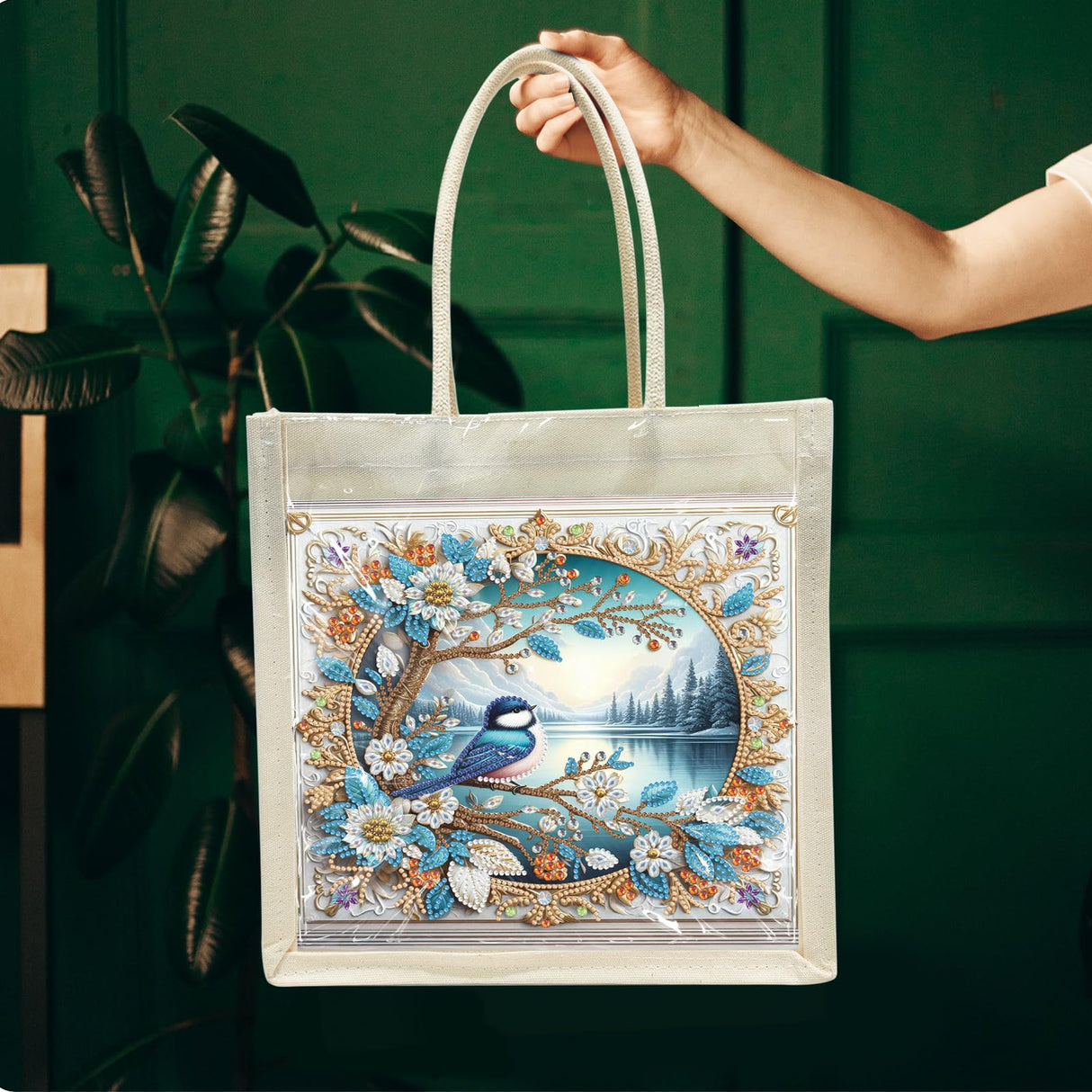 BAYUNOE Handbag Handmade Diamond Art Painting Purses Non-woven DIY Shoulder Grocery Bag Shopping Bag for Women Art Craft Gift-Lake BAYUNOE