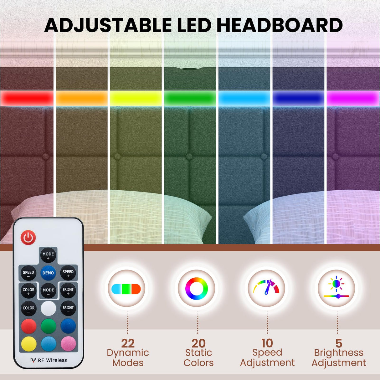 Giantex Twin Bed Frame with LED Lights and 4 Drawers, Upholstered Platform Bed Frame with USB Ports, Tufted Adjustable Headboard Design, Solid Wooden Slat Support, No Box Spring Needed Giantex