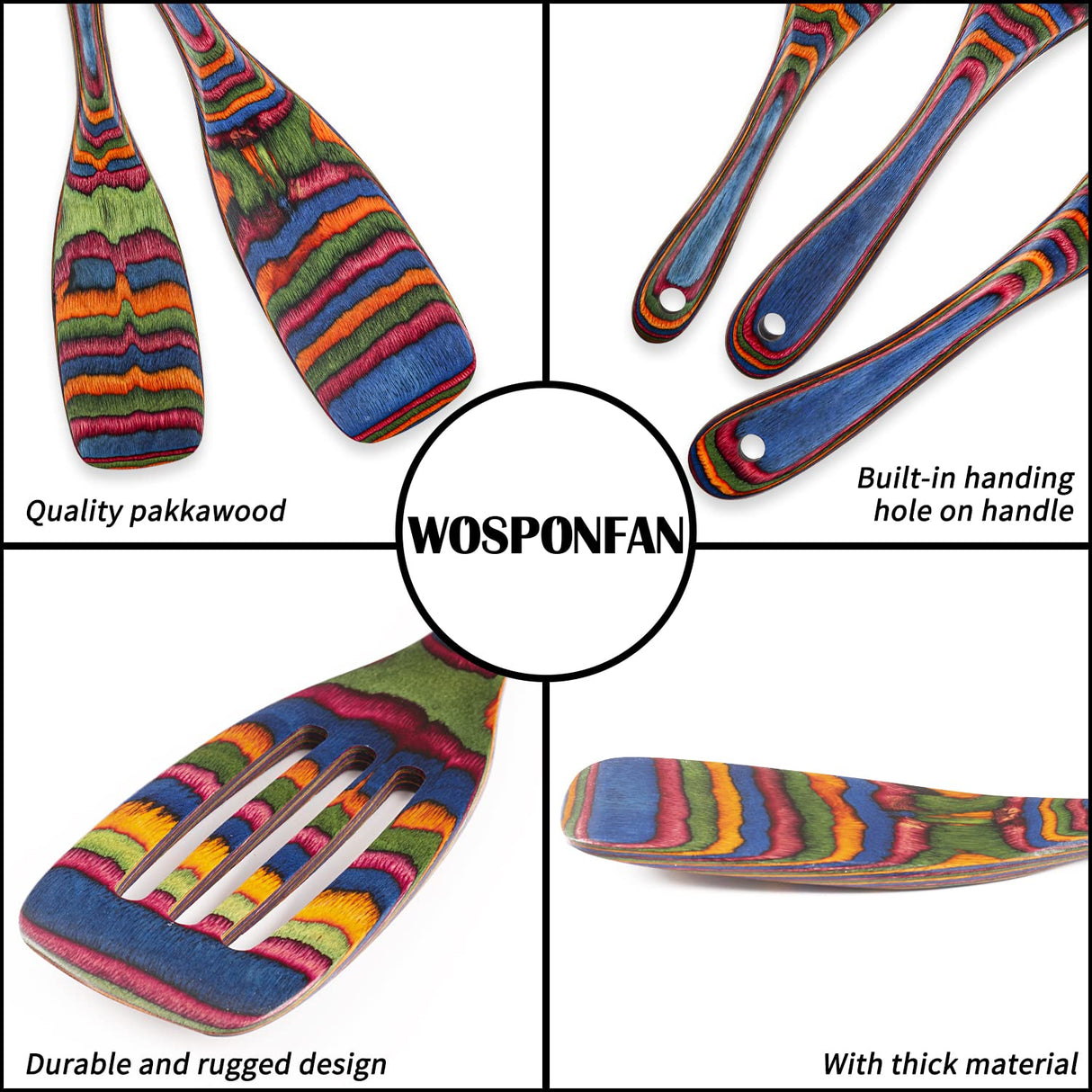 Spurtle Set, Wooden Utensils for Cooking, WOSPONFAN Kitchen Utensils Set, Pakkawood Kitchen Cooking Utensils Set, Apartment Essentials Wood Serving Spatula spoon, Home & kitchen Gift for Women & Men wosponfan