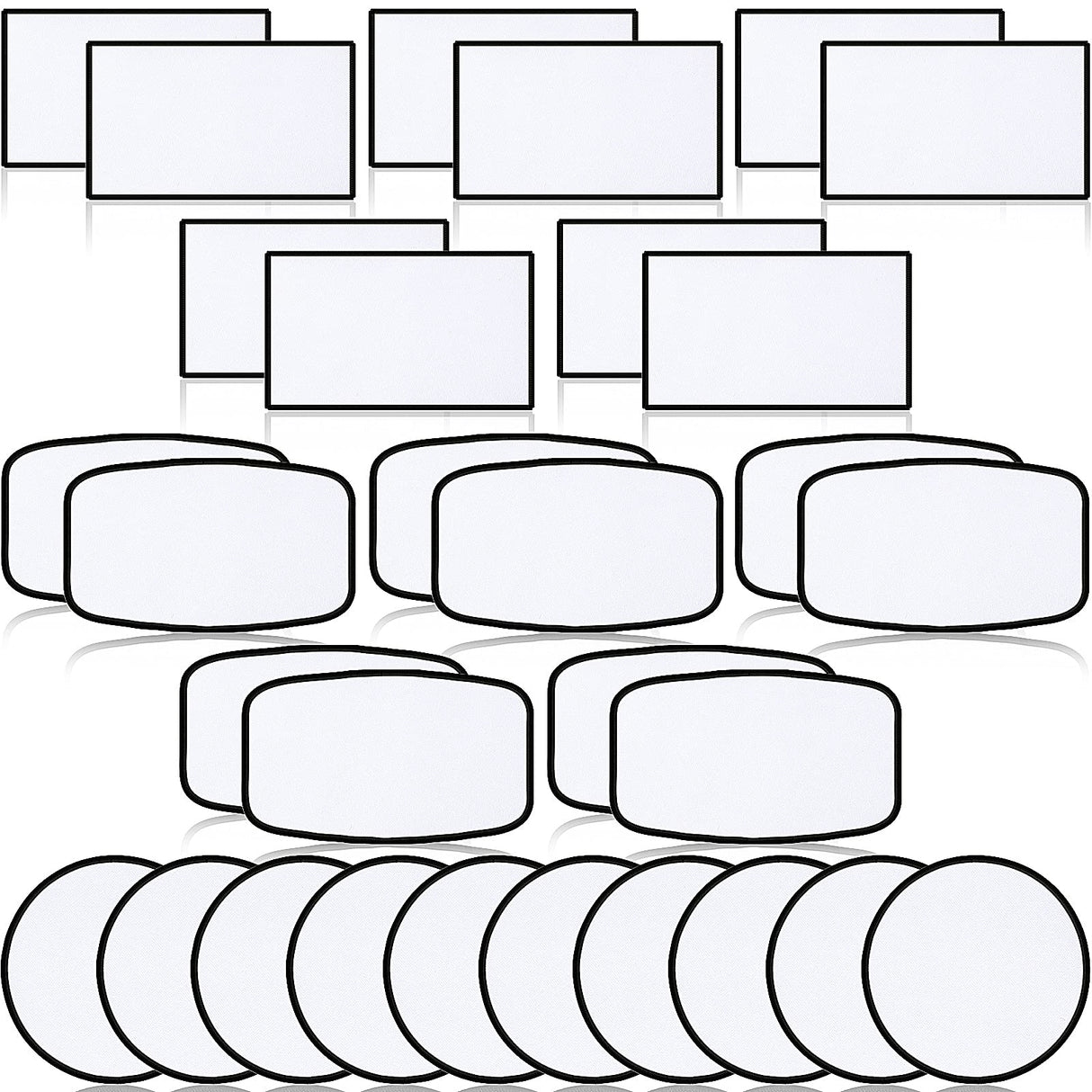 30 Pieces Sublimation Patches Fabric Iron-on Blank Patches 3 Shapes Repair Patches Sublimation Blank Hat Patch for DIY Crafts, Caps Clothes Shoes Bags Backpacks Uniforms (Black Frame) Waydress