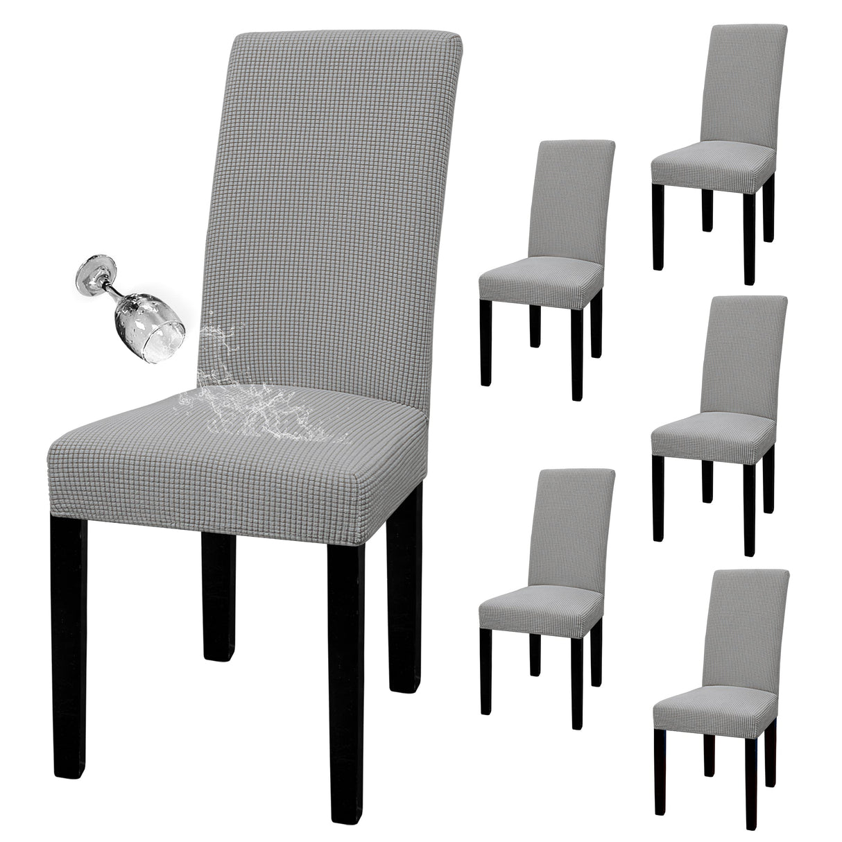 Easy-Going 100% Waterproof Dining Room Chair Cover Set of 6, Stretch Jacquard Parson Chair Slipcover Removable Washable Chair Protector for Home, Restaurant, Banquet (Large, Light Gray) Easy-Going