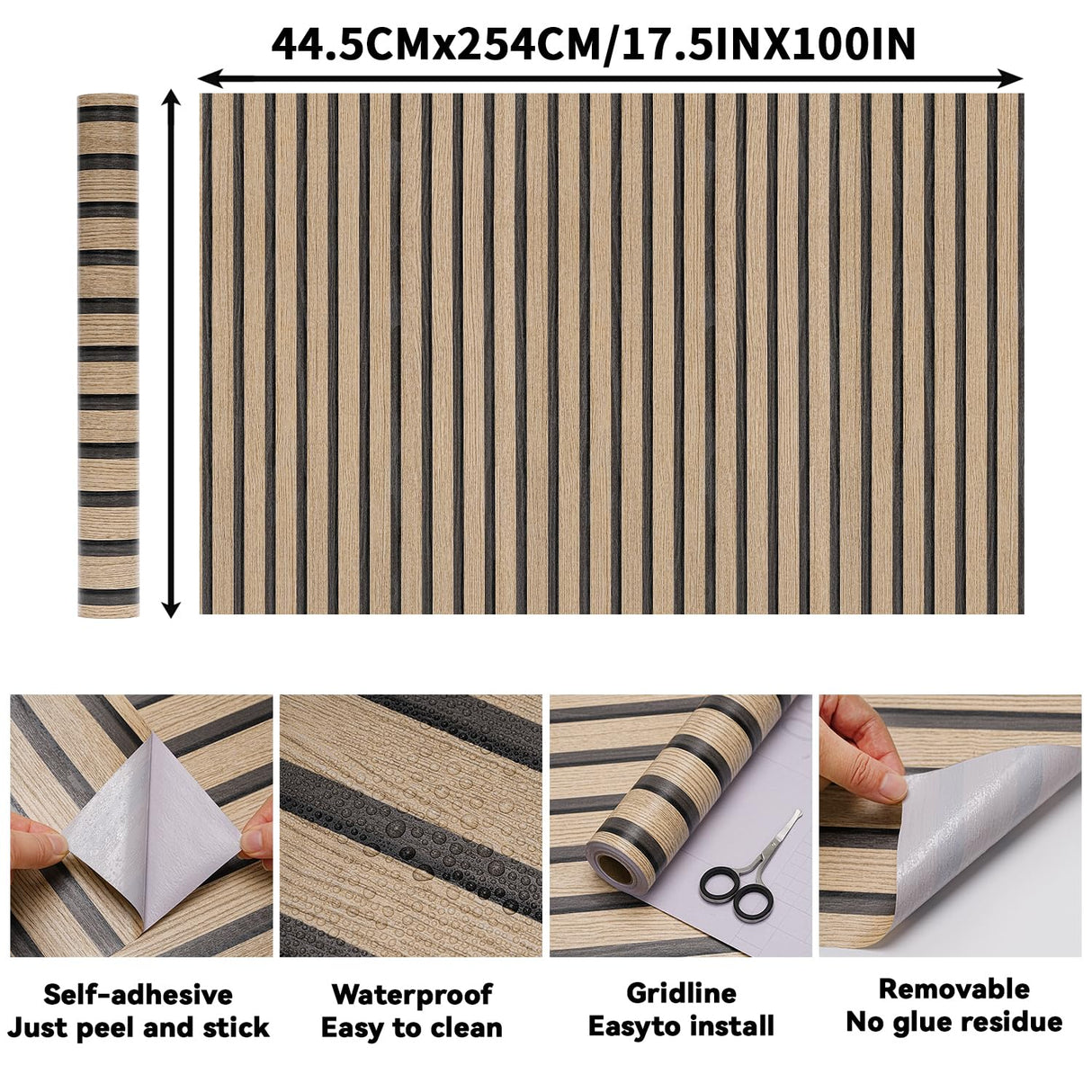 LOVADA Wood Slat Wallpaper Peel and Stick - 17.5'' x 100'' Self Adhesive Contact Paper for Walls, Wood Panel for Easy DIY Wall Decor (Brown) LOVADA