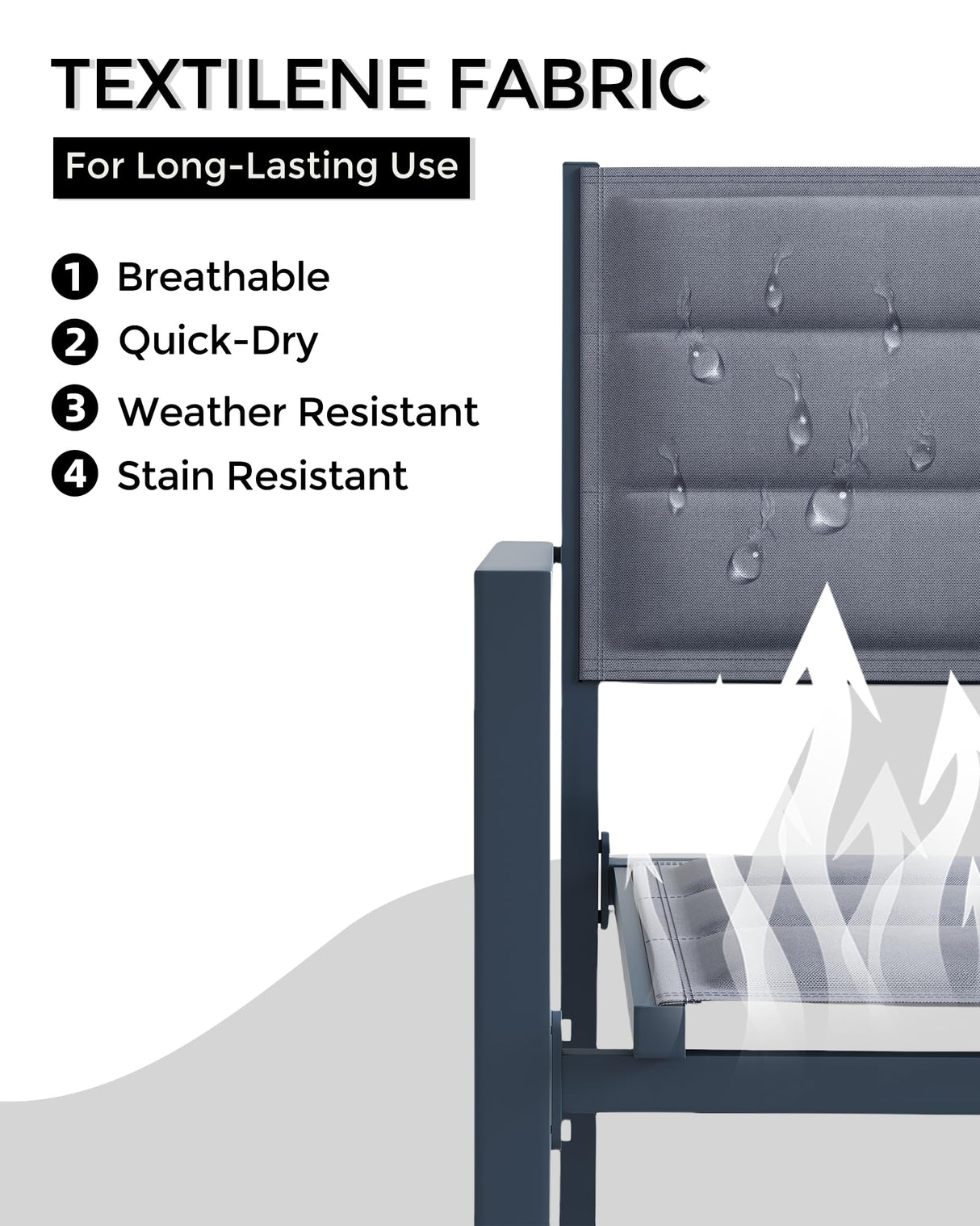 4 Piece Aluminum Patio Stackable Dining Chairs Set, Outdoor Metal Lightweight Stacking Dining Chair with Textilene Fabric, for Backyard Lawn Deck Poolside Porch Bistro, Dark Grey GAOMON