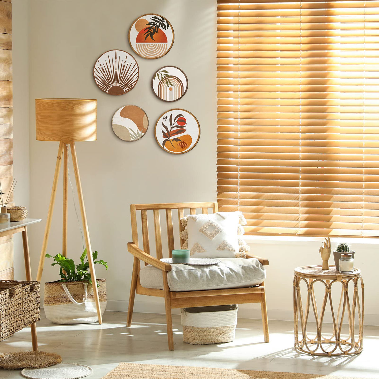 Qunclay 5 Pcs Wall Art Decor Wooden Living Room Wall Decor Bohemian Hanging Farmhouse Geometric 10'' and 8'' Aesthetic Wood Minimalist Posters for Bedroom(Boho) Qunclay