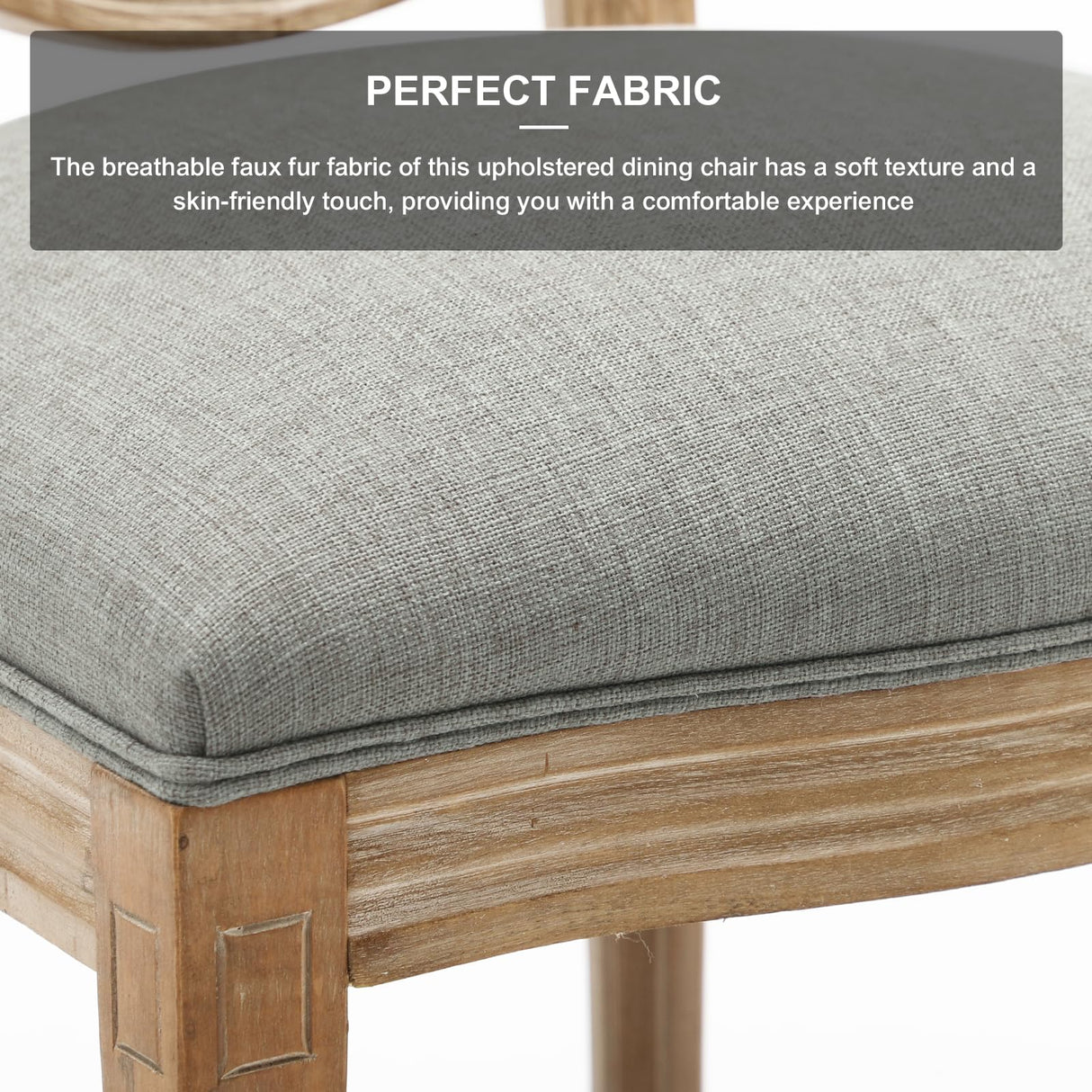 Furnimart French Country Vintage Dining Chairs Set of 4 Farmhouse Dining Chairs with Round Back and Solid Wood Legs, Oval Side Chairs for Kitchen Dining Room Living Room (Light Grey) Furnimart