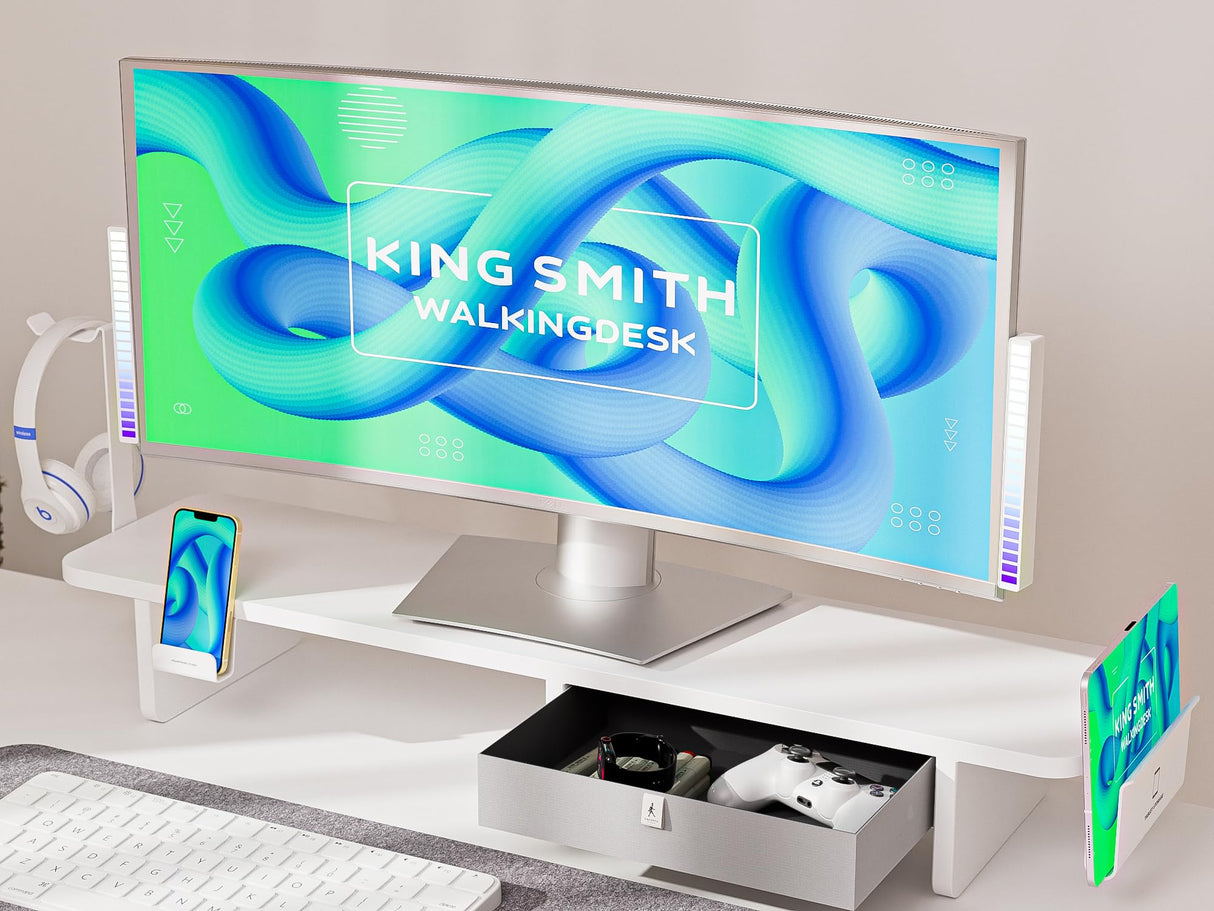 WALKINGDESK 55x24 Inches Electric Standing Desk with Drawer and Monitor Stand, Height Adjustable Stand up Desk for Home Office, Ergonomic Sit to Stand Desk with Phone Holder, 3 Hooks, White WALKINGDESK