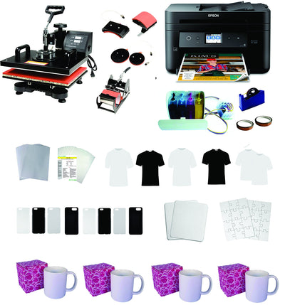 DAVACE Sublimation Printer 15x15in 5in1 Pro Heat Press CISS Blank Materials Combo Kit