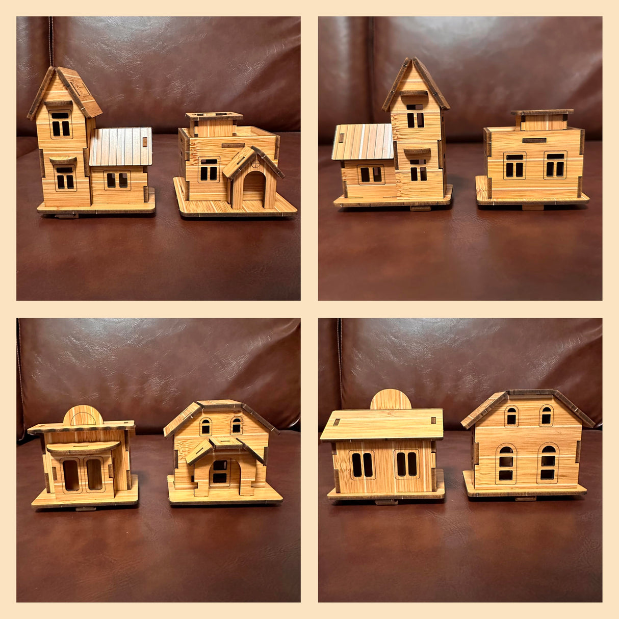 MPIUET 3D Wooden Puzzles for Adults 4PCS Wooden Mini House Model Kits for Adults, 3D Jigsaw Brain Teaser Puzzles, Log Cabin DIY MPIUET