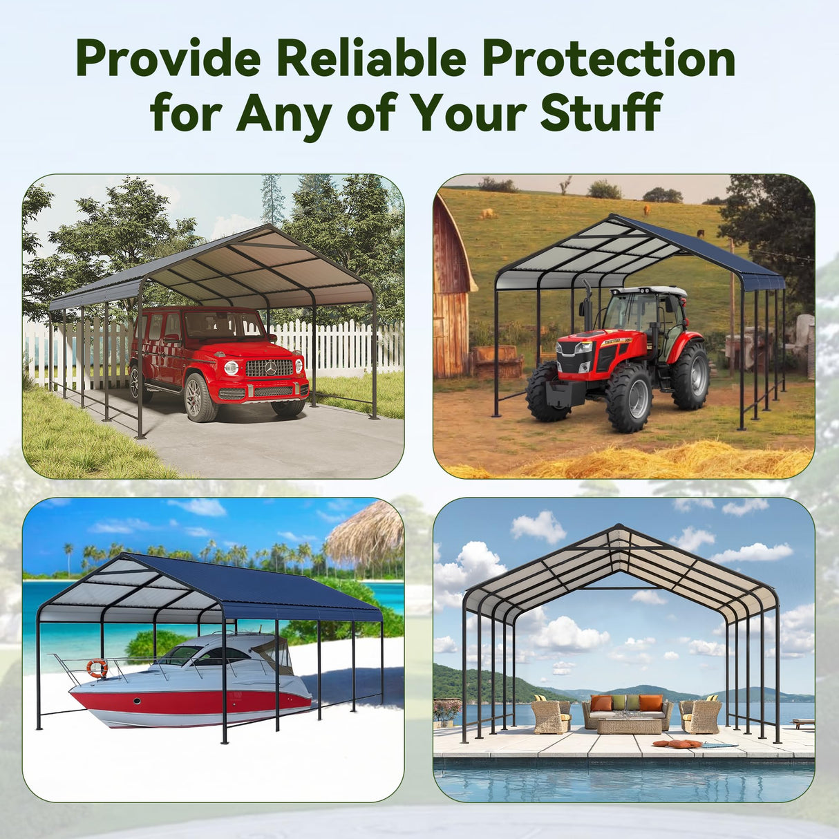GRAVFORCE 12x20 FT Metal Carport, Heavy Duty Carports Canopy with Galvanized Steel Frame and Roof, Outdoor Garage Car Shed for Pickup, Boat, Cars and Tractors GRAVFORCE