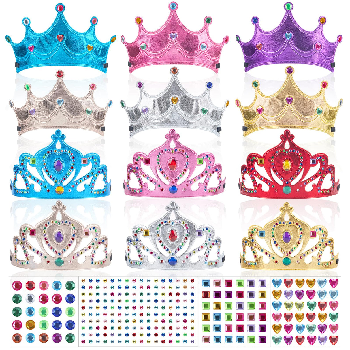 FLMRIOY 17 Pcs Princess Party Crowns Set Kids Party Supplies Tiaras Making Kit with Diamond Stickers for Little Girls Gifts FLMRIOY