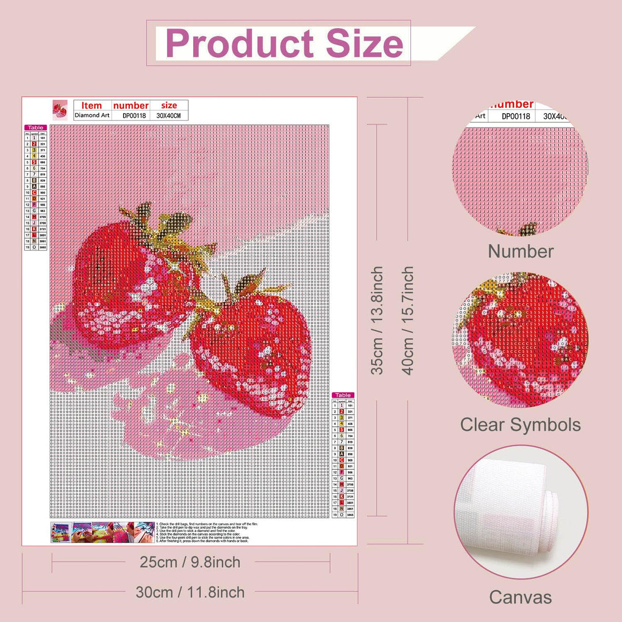 RYMILIE Strawberry Diamond Art Painting Kits for Adults, Full Drill Diamond Dots Paintings for Beginners, Round 5D Paint with Diamonds Pictures Gem Art Painting Kits DIY Crafts Kits 【11.8x15.7inch】 RYMILIE