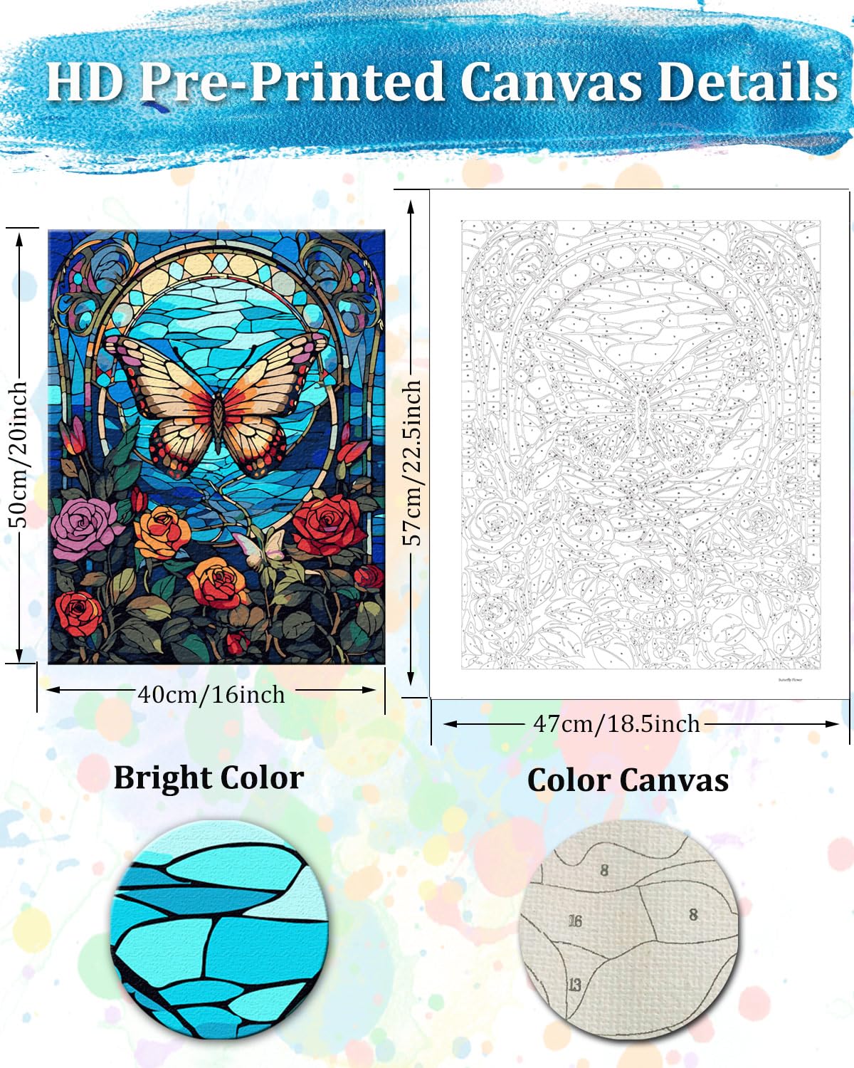 TOCARE Paint by Numbers kit for Adults Flowers Rose Butterfly Paint by Number Canvas, Acrylic Adult Paint by Number Kits Flower 16x20inch TOCARE