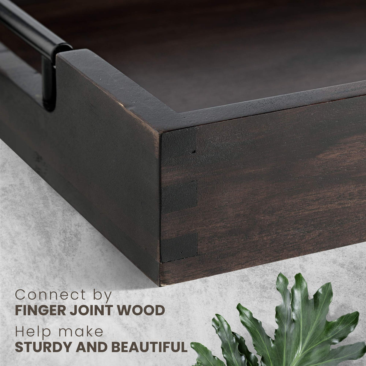 Ottoman Tray, Acacia Wood Serving Tray with Metal Handles, 16.5x12.5in Food Drinks Tray for Coffee Table, Breakfast, Dinner & Bar, Rustic Decorative Storage Tray for Ottoman, Kitchen, Packaging RAKYTO