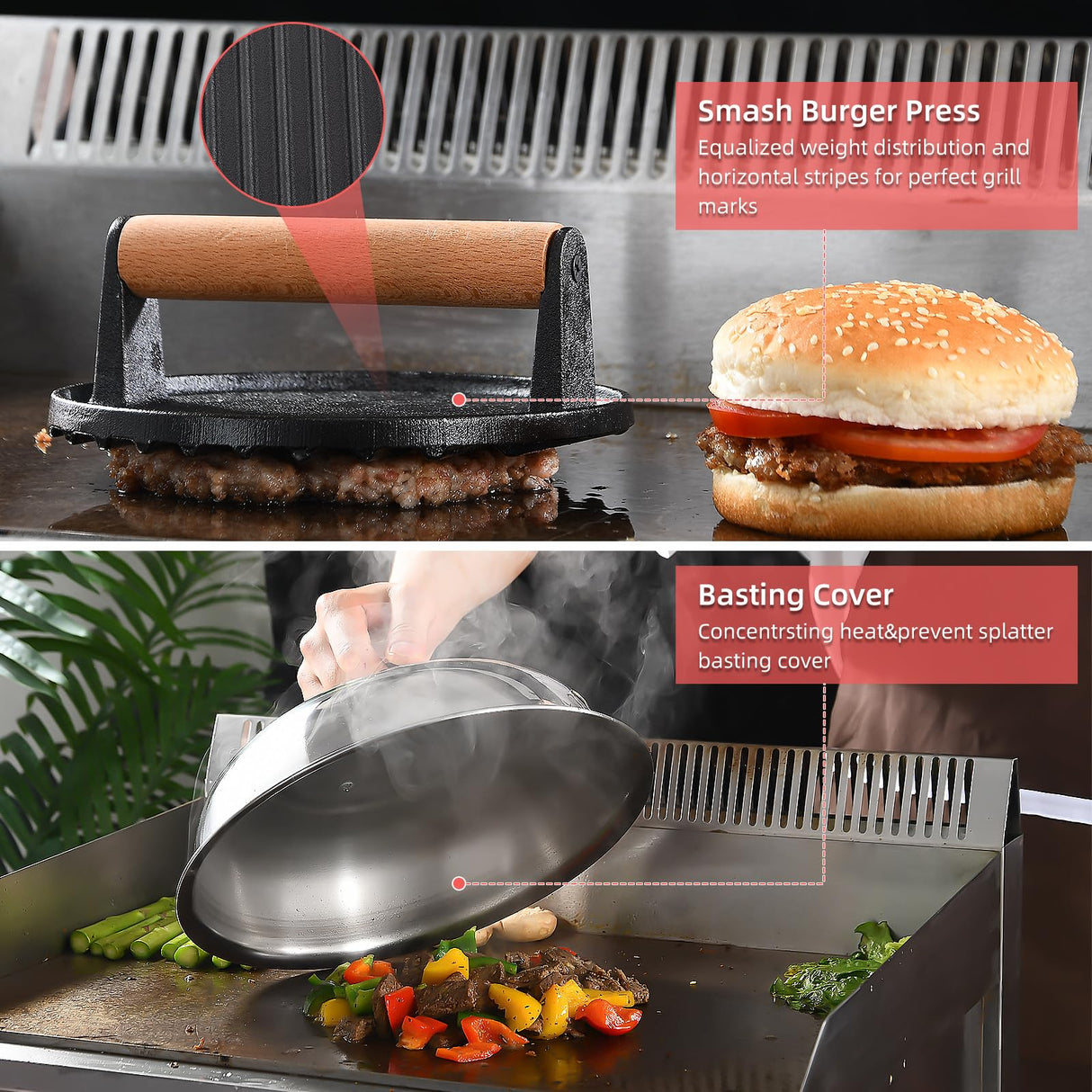 VIKEYHOME Griddle Accessories Kit, 28 Pcs Griddle Grill Tools Set, Professional Grill BBQ Spatula Set with Basting Cover, Spatula, Scraper, Bottle, Tongs, Egg Ring VIKEYHOME