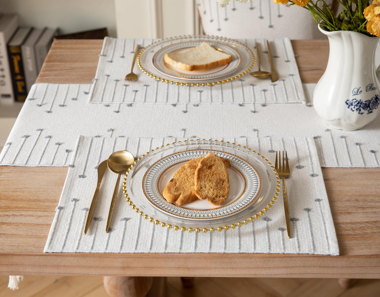 Placemats Set of 4 for Dining Table Décor, Woven Cloth Place Mats for Farmhouse Kitchen Tabletop, Handcrafted Machine Washable Cotton Table mats 13 x 19 Inch, Grey and Beige Caflife