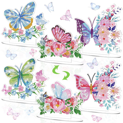 Janlaugh 3 Pcs Diamond Painting Butterfly Desktop Ornaments DIY Centerpieces for Tables 5d Double Sided Table Top Kits for Spring Summer Decor