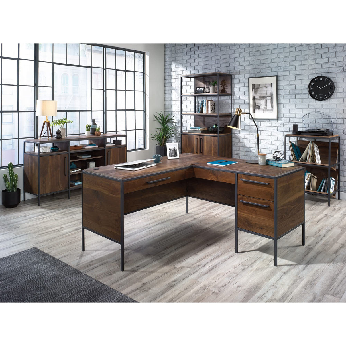 Sauder® Nova Loft 59" W L-Shape Corner Desk, Grand Walnut Sauder