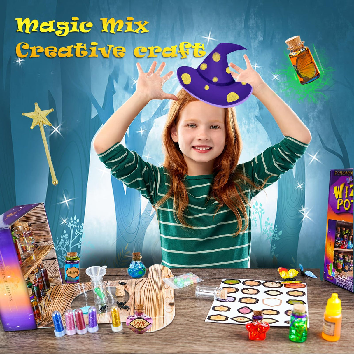 FOMOMDI DIY Magic Crystal Potions Making Kit, Magic Mix 20 Bottles Fairy Wizard Potions, Halloween Christmas Birthday Gift for Girls Kids Ages 6-12 FOMOMDI