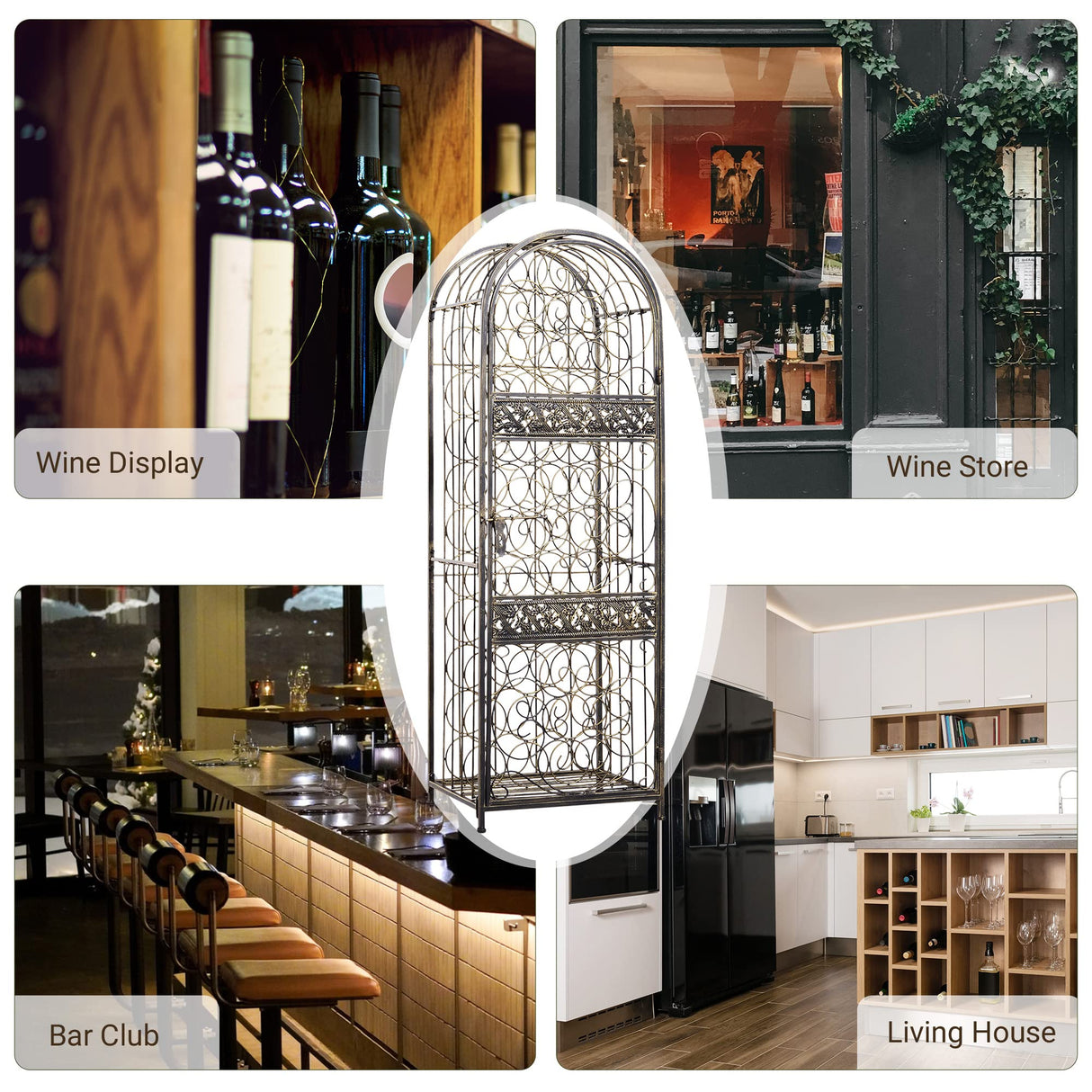 HOMCOM 45 Bottle Wrought Iron Wine Rack Jail with Lock - Antique Bronze HOMCOM