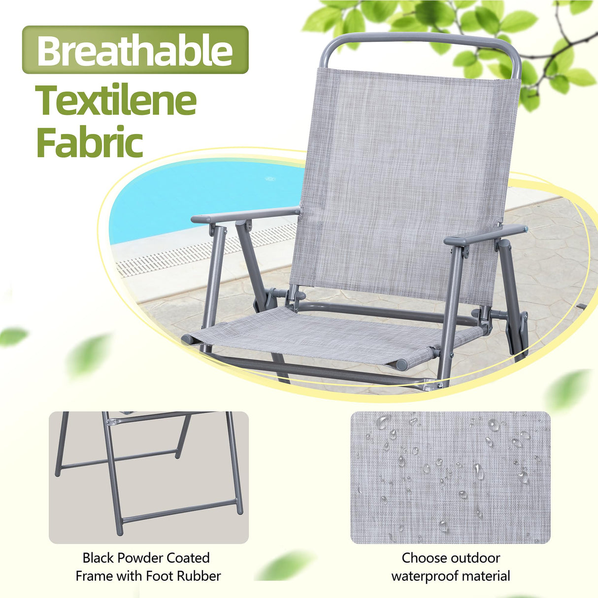 Vongrasig 6 Pieces Folding Patio Dining Set, All Weather Small Metal Outdoor Table and Chair Set, Garden Patio Furniture Set w/Umbrella, Glass Table & 4 Folding Chairs for Lawn, Backyard, Silver Vongrasig