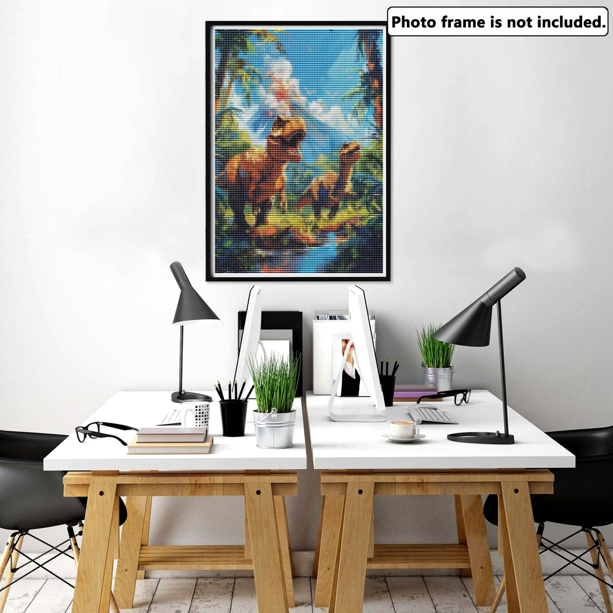 Yomiie 5D Diamond Art Kits for Adults, Two Dinosaur Diamond Painting Art Animals DIY Full Round Drill Kits, Embroidery Rhinestone Diamond Crystal Craft Canvas Home Wall Decor 12x16 inch Yomiie