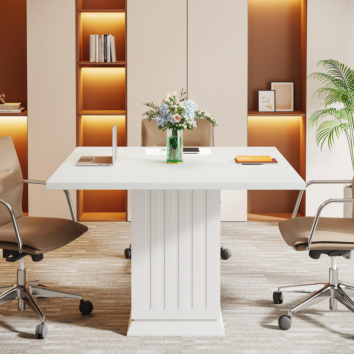 Tribesigns Square Conference Table, Modern 35.4-Inch Small White Business Meeting Table for Office Meeting Room Tribesigns