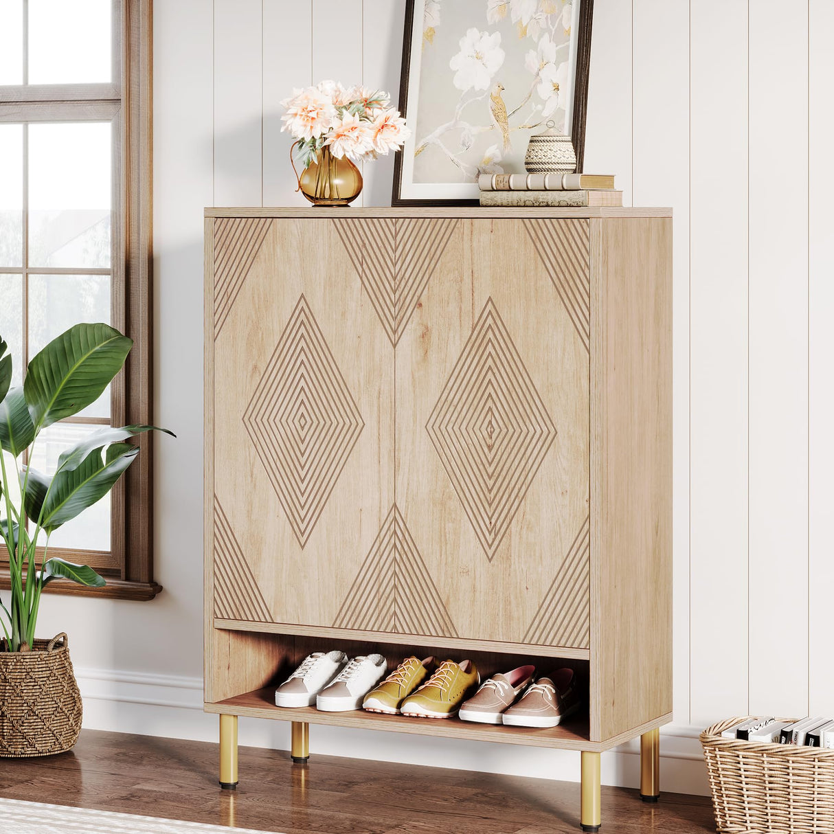 Tribesigns Shoe Cabinet with Doors, 6-Tier Shoe Storage Cabinet with Adjustable Shelves, 24 Pairs Wood Shoes Rack Modern Shoe Storage Organizer for Entryway, Closet, Living Room Tribesigns