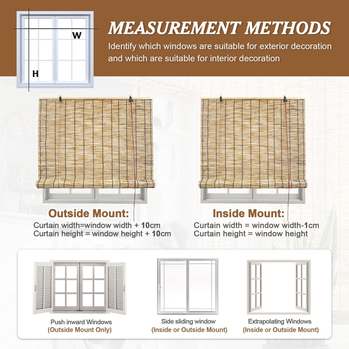 Blackout Bamboo Blinds, Bamboo Shades for Indoor Windows, Patio Shades Roll up Outdoor Porch Privacy Blinds,24" 26" 30" 36" 42" 48" 50" 54" 60" 67" 72" 75" 77" Wide VinLeap