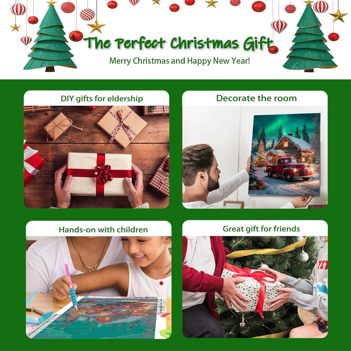 xackcme Red Truck Diamond Painting Kits for Adults, Christmas Diamond Art Kits for Adults, Round 5D Aurora Gem Art Kit for Adult DIY Crafts Kit Gift Home Wall Decor Gifts (16x12 inch) xackcme