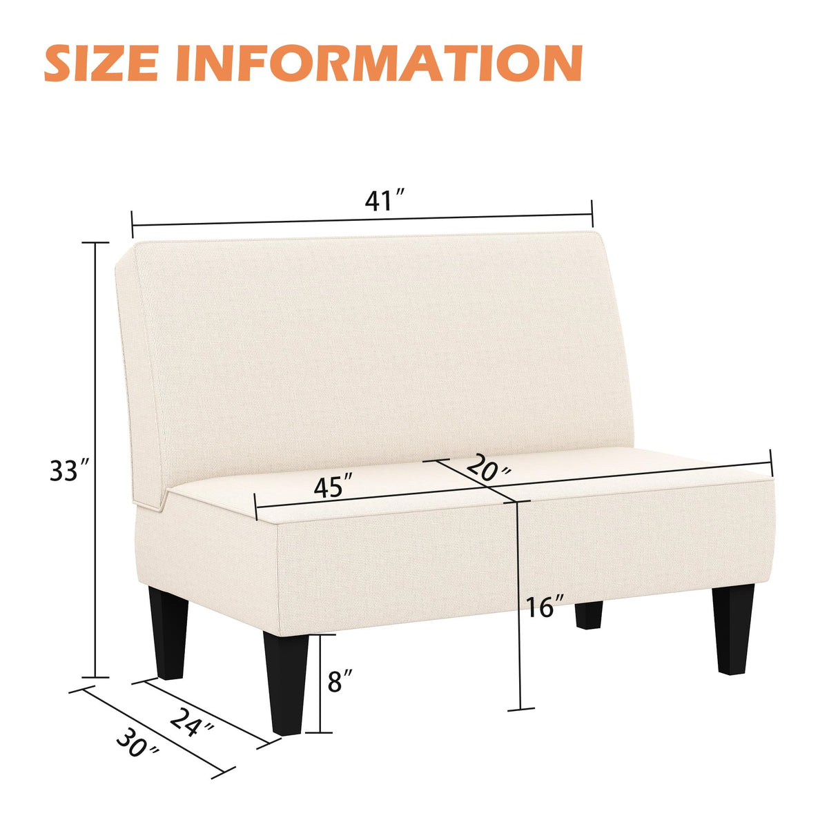 Yongqiang Small Loveseat Mini Sofa Couch Accent Upholstered Bench with Back Living Room Bedroom Office Armless Love Seat Settee Beige Yongqiang