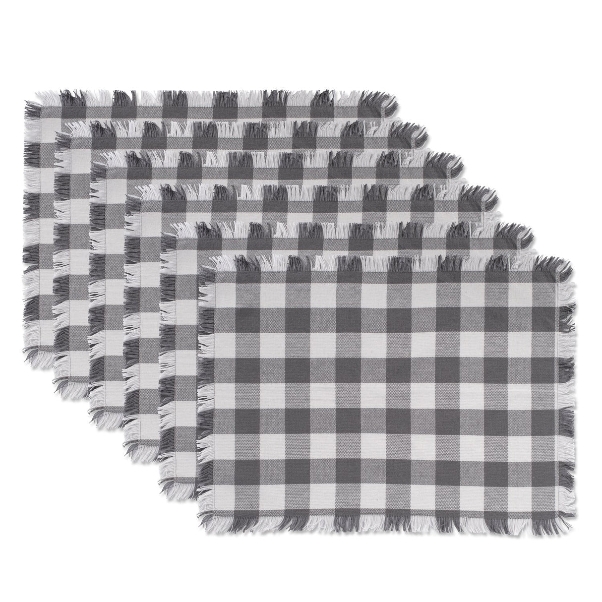 DII Heavyweight Fringed Check Tabletop Collection, Placemat Set, 13x19, Gray, 6 Piece DII